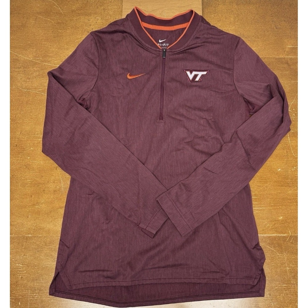 Virginia Tech‎ VT Hokies Sweater Mens Small Red Pullover 1/4 Zip Dri Fit Nike